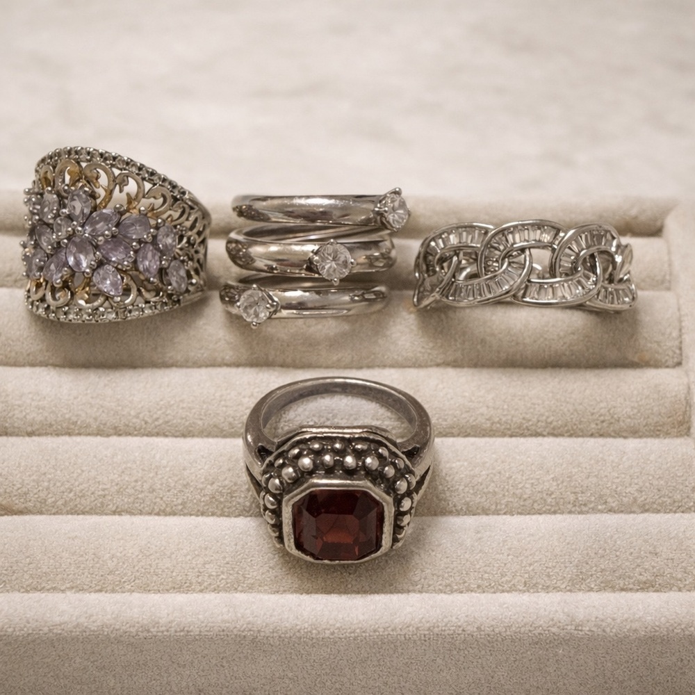 Sterling-Style Garnet Cocktail Ring in Deep Red